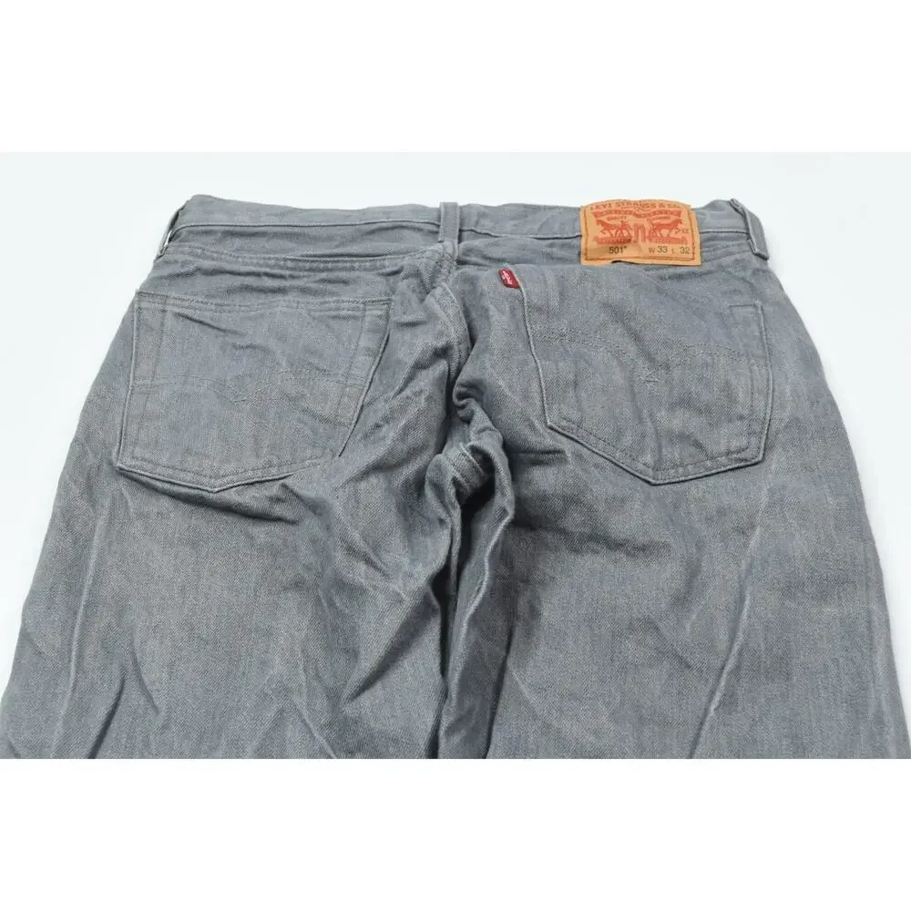 Levis 501 Jeans Mens 33x32 (33x29.5) Gray Original Straight Button-Fly Cotton